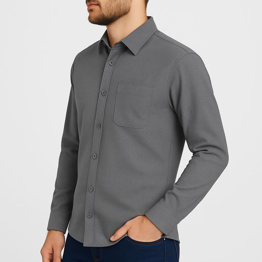 Gray Shirt For Men's Classic Fit – Full Sleeve Premium Cotton - Solid Gray