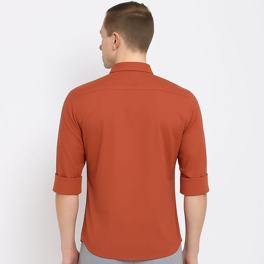 Men's Dusty Orange Cotton Shirt – Solid Color | Casual Full Sleeve Wear