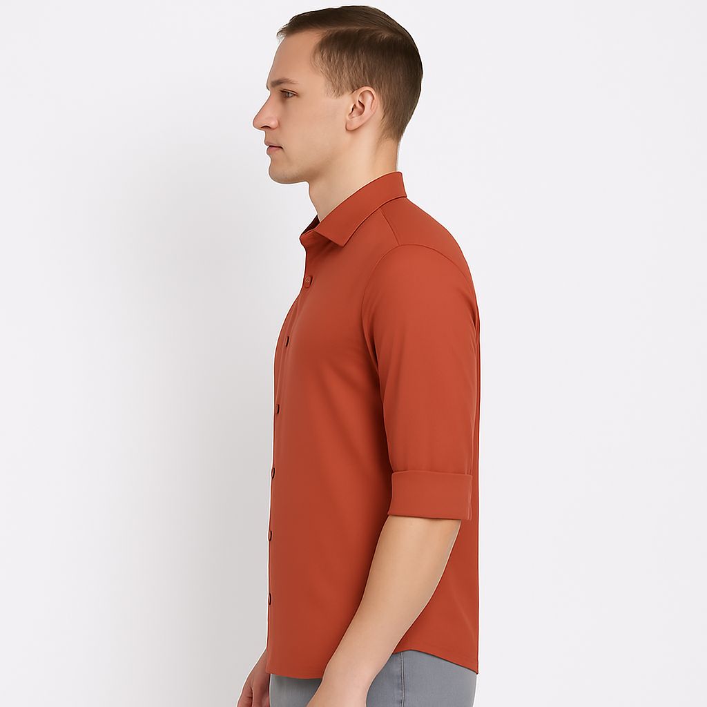 Men's Dusty Orange Cotton Shirt – Solid Color | Casual Full Sleeve Wear