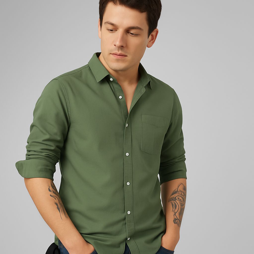 Everyday Comfort Men's Casual Shirt – Dusty Green | Solid Cotton & Full Sleeve
