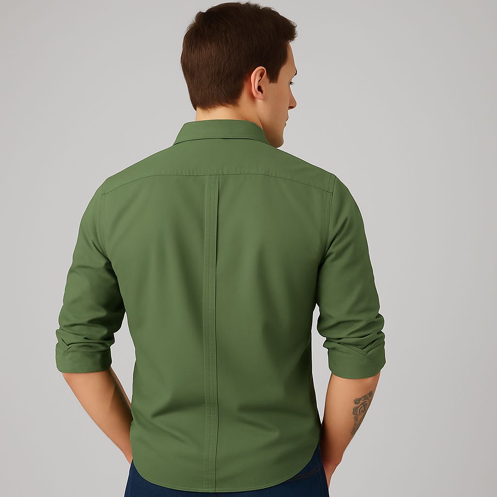 Everyday Comfort Men's Casual Shirt – Dusty Green | Solid Cotton & Full Sleeve