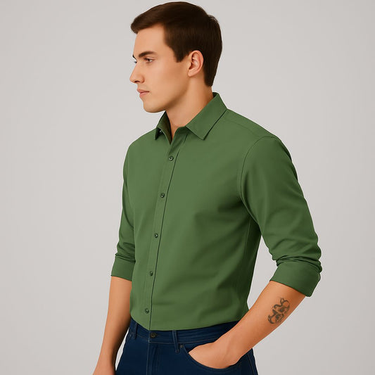 Everyday Comfort Men's Casual Shirt – Dusty Green | Solid Cotton & Full Sleeve