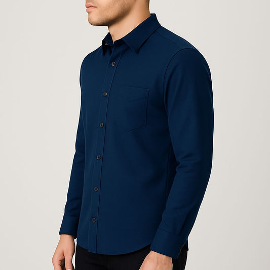 Navy Blue Shirt For Men's Classic Fit   – Full Sleeve Premium Cotton  - Navy Blue