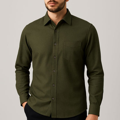 Dark Olive Green Plain Shirts For Men - Full Sleeve Premium Cotton