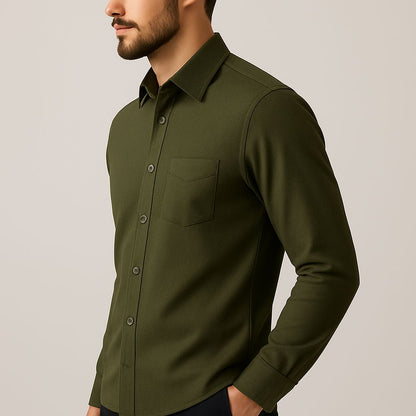 Dark Olive Green Plain Shirts For Men - Full Sleeve Premium Cotton
