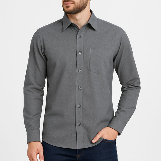 Gray Shirt For Men's Classic Fit   – Full Sleeve Premium Cotton  - Solid Gray