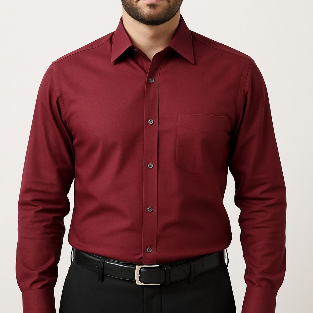 Men's Solid Maroon Formal Shirt – Full Sleeve Premium Cotton Blend