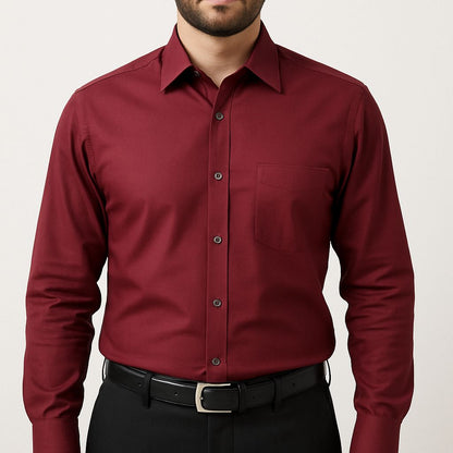 Men's Solid Maroon Formal Shirt – Full Sleeve Premium Cotton Blend