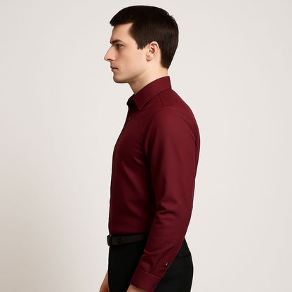 Men's Solid Maroon Formal Shirt – Full Sleeve Premium Cotton Blend